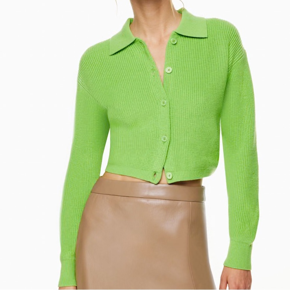 Wilfred Nextdoor Sweater XS Green Cropped Collared Cardigan Aritzia
